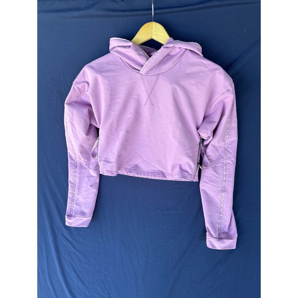 Gymshark Womens Cropped Side Zip Hoodie Purple Logo Tape Pullover Small
